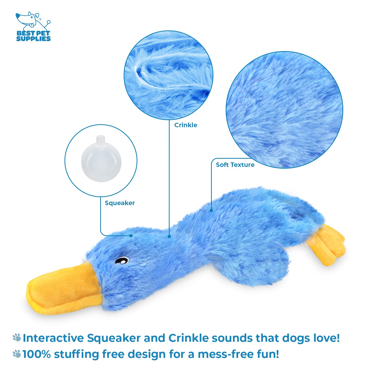 Best Pet Supplies Interactive Squeaky Dog Chew Toy Crinkle Duck Blue Large
